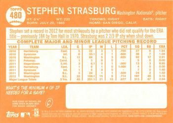 2013 Topps Heritage #480 Stephen Strasburg Back