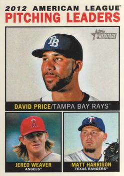 2013 Topps Heritage #4 American League Pitching Leaders (David Price / Jered Weaver / Matt Harrison) Front