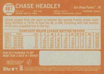 2013 Topps Heritage #467 Chase Headley Back
