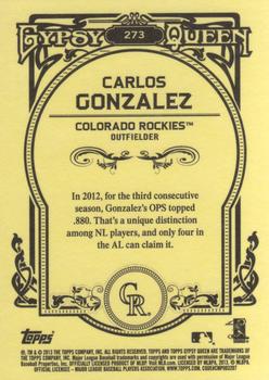 2013 Topps Gypsy Queen #273 Carlos Gonzalez Back
