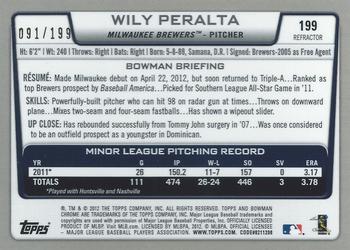 2012 Bowman Chrome - Blue Refractors #199 Wily Peralta Back