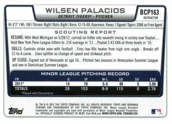 2012 Bowman Chrome - Prospects X-Fractors #BCP163 Wilsen Palacios Back