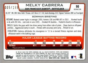 2012 Bowman Chrome - Purple Refractors #90 Melky Cabrera Back