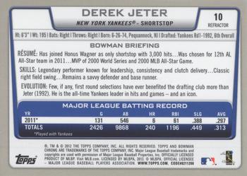 2012 Bowman Chrome - Refractors #10 Derek Jeter Back