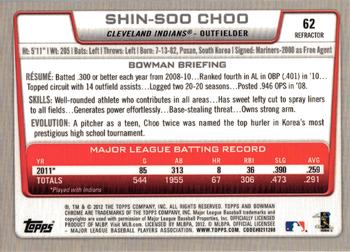 2012 Bowman Chrome - Refractors #62 Shin-Soo Choo Back