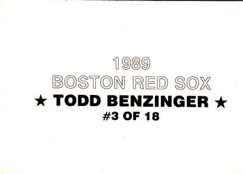 1989 Boston Red Sox Team Set (unlicensed) #3 Todd Benzinger Back