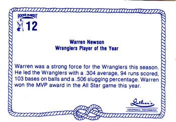 1989 Rock's Dugout Wichita Wranglers #12 Warren Newson Back