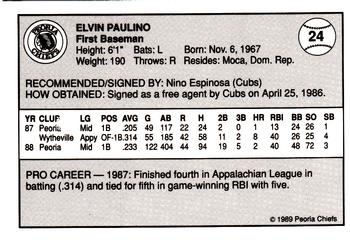 1989 Peoria Chiefs #24 Elvin Paulino Back