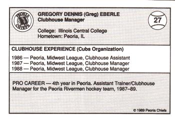 1989 Peoria Chiefs #27 Greg Eberle Back