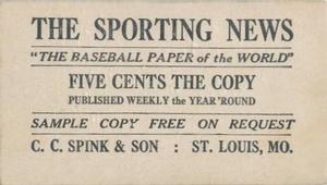 1916 Sporting News (M101-4) #190 Fred Williams Back