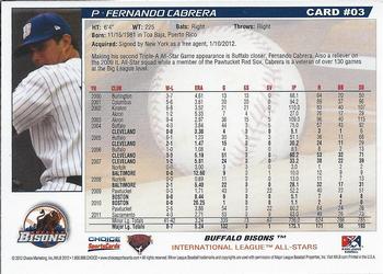 2012 Choice International League All-Stars #3 Fernando Cabrera Back