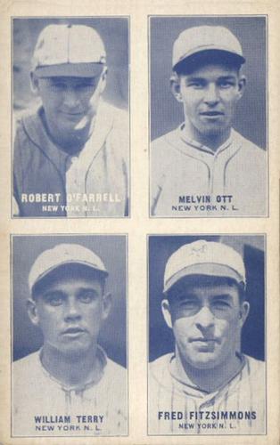 1931-32 Exhibits Four-in-One W463-2 #NNO Robert O'Farrell / Melvin Ott / William Terry / Fred Fitzsimmons Front