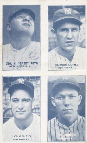 1934 Exhibits Four-in-One W463-4 #NNO Babe Ruth / Lefty Gomez / Lou Gehrig / Bill Dickey Front