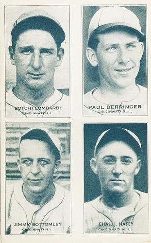 1935 Exhibits Four-in-One (W463-5) #NNO Botchi Lombardi / Paul Derringer / Jimmy Bottomley / Chas J. Hafey Front