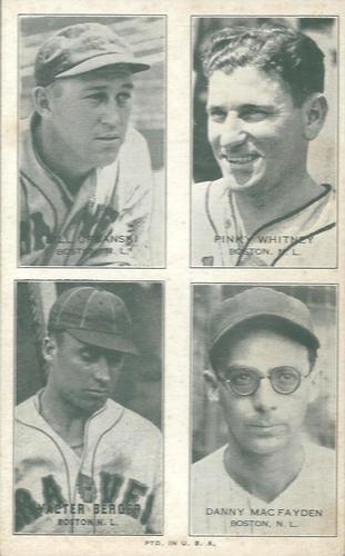 1936 Exhibits Four-in-One (W463-6) #NNO Bill Urbanski / Pinky Whitney / Walter Berger / Danny MacFayden Front