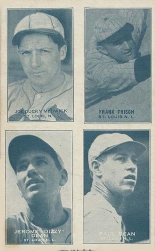 1936 Exhibits Four-in-One (W463-6) #NNO Joe Ducky Medwick / Frank Frisch / Jerome Dizzy Dean / Paul Dean Front