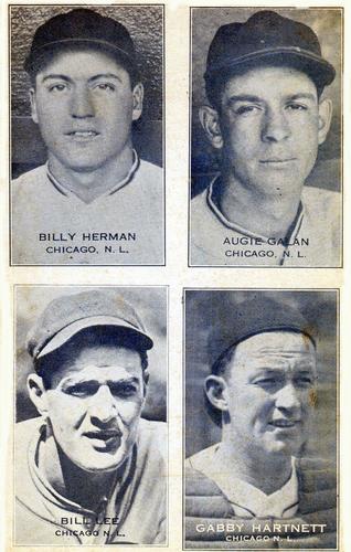 1937 Exhibits Four-in-One W463-7 #NNO Billy Herman / Augie Galan / Bill Lee / Gabby Hartnett Front