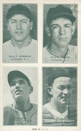 1938 Exhibits Four-in-One W463-8 #NNO Billy Herman / Augie Galan / Dizzy Dean / Gabby Hartnett Front