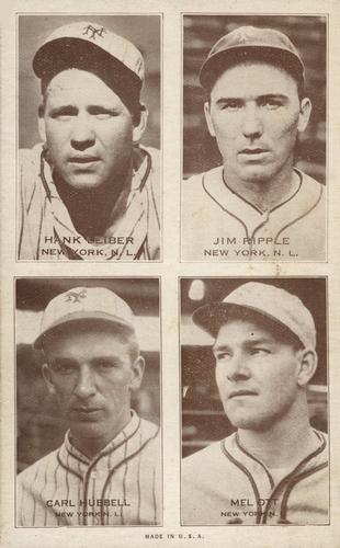 1938 Exhibits Four-in-One W463-8 #NNO Hank Leiber / Jim Ripple / Carl Hubbell / Mel Ott Front