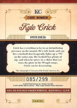 2011 Panini Prime Cuts - Prospect Signatures #KC Kyle Crick Back