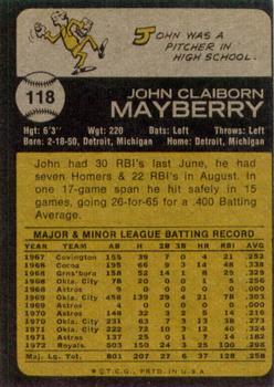 1973 Topps #118 John Mayberry Back