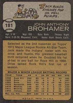 1973 Topps #181 Jack Brohamer Back