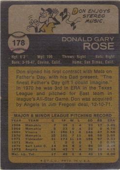 1973 Topps #178 Don Rose Back