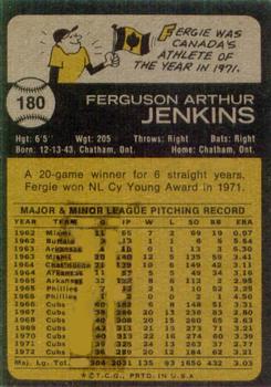 1973 Topps #180 Fergie Jenkins Back