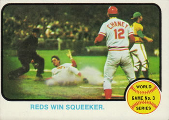1973 Topps #205 World Series Game No. 3: Reds Win Squeaker Front