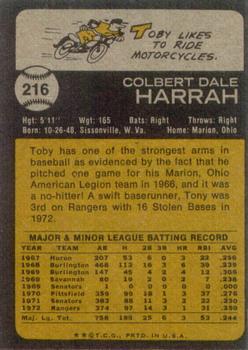 1973 Topps #216 Toby Harrah Back