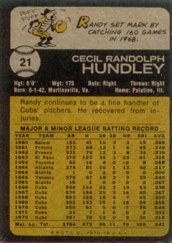 1973 Topps #21 Randy Hundley Back