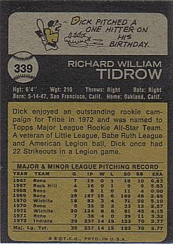 1973 Topps #339 Dick Tidrow Back
