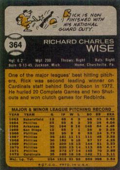 1973 Topps #364 Rick Wise Back