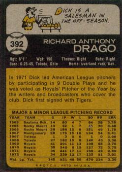 1973 Topps #392 Dick Drago Back