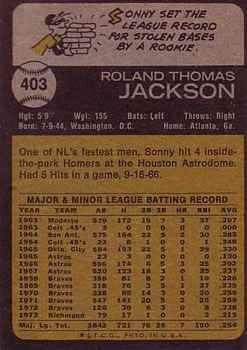 1973 Topps #403 Sonny Jackson Back