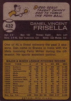 1973 Topps #432 Dan Frisella Back