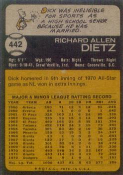 1973 Topps #442 Dick Dietz Back