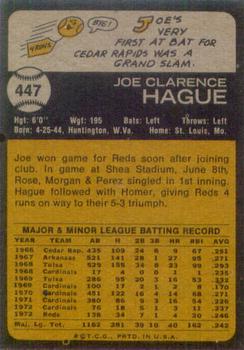1973 Topps #447 Joe Hague Back