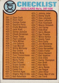 1973 Topps #453 Checklist: 397-528 Front