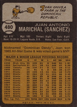 1973 Topps #480 Juan Marichal Back