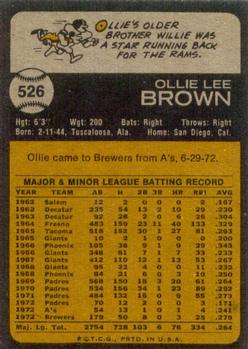 1973 Topps #526 Ollie Brown Back