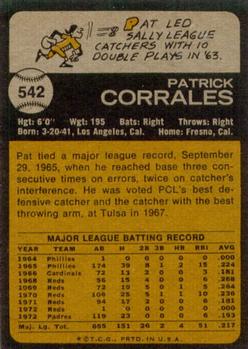 1973 Topps #542 Pat Corrales Back