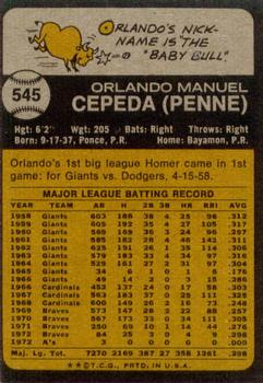1973 Topps #545 Orlando Cepeda Back