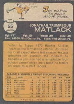 1973 Topps #55 Jon Matlack Back
