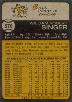 1973 Topps #570 Bill Singer Back