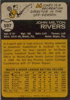 1973 Topps #597 Mickey Rivers Back