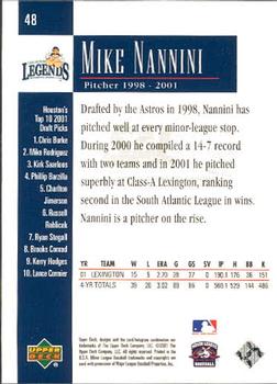 2001 Upper Deck Minors Centennial #48 Mike Nannini Back
