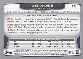 2013 Bowman #127 Jake Odorizzi Back