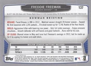 2013 Bowman #137 Freddie Freeman Back
