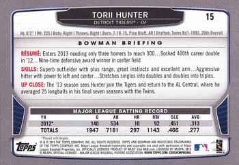 2013 Bowman #15 Torii Hunter Back